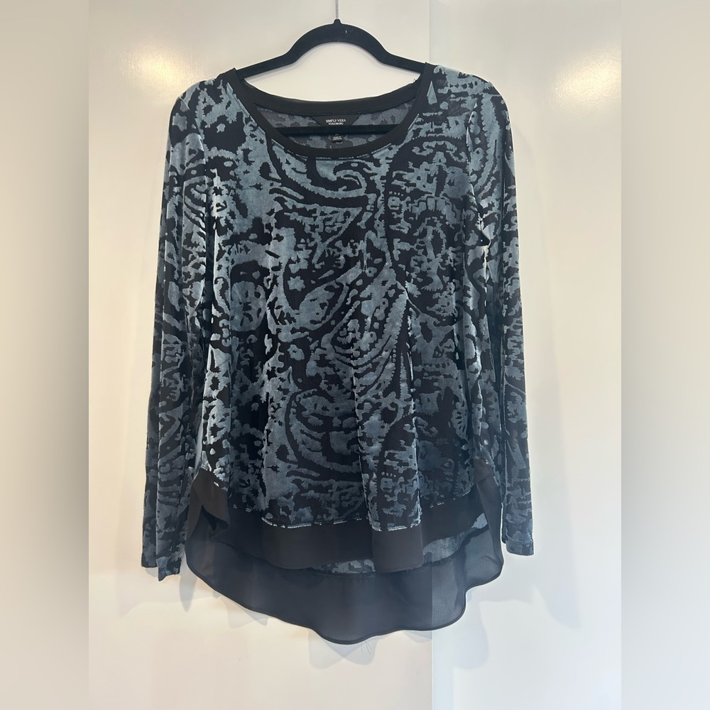Simply Vera Wang Womens Velvet Burnout Top Size M Blue Stretch Fairy Grunge - Picture 2 of 9